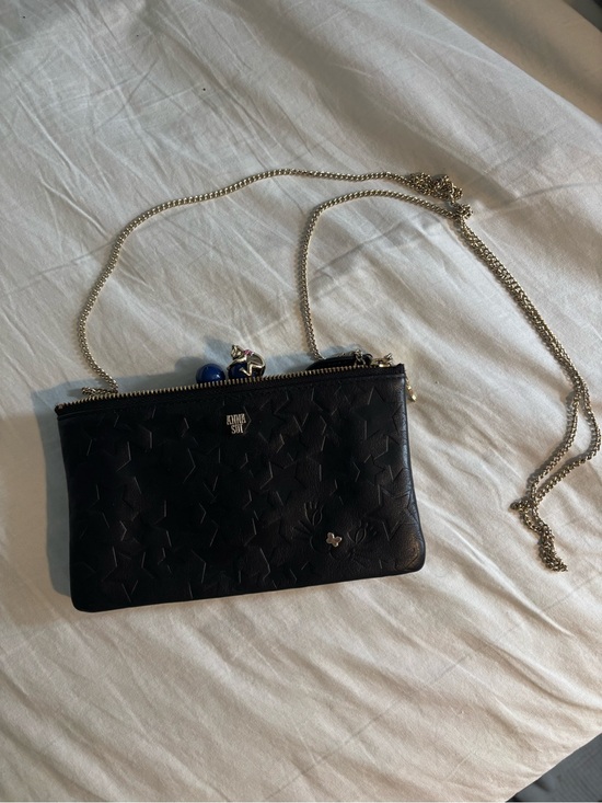 Anna Sui Handbags - Anna Sui Black Star-Embossed Chain Crossbody Pouch with Gold Chain